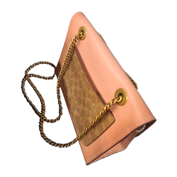 Coach Parker Tea Rose 30585 chain shoulder bag pink signature canvas colorblock - Picture 3 of 15